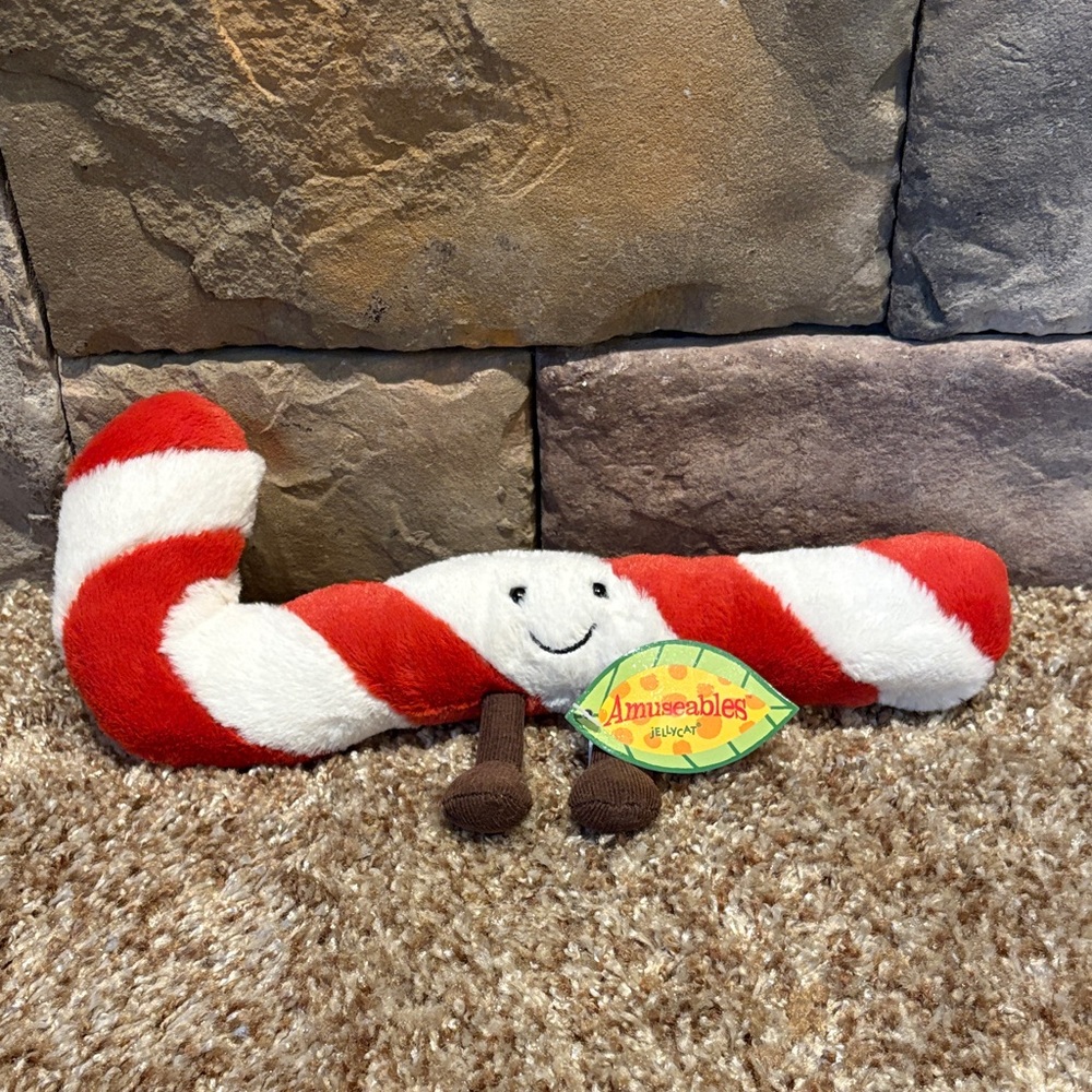 Jellycat Amuseables Candy Cane Plush - Festive Red and White